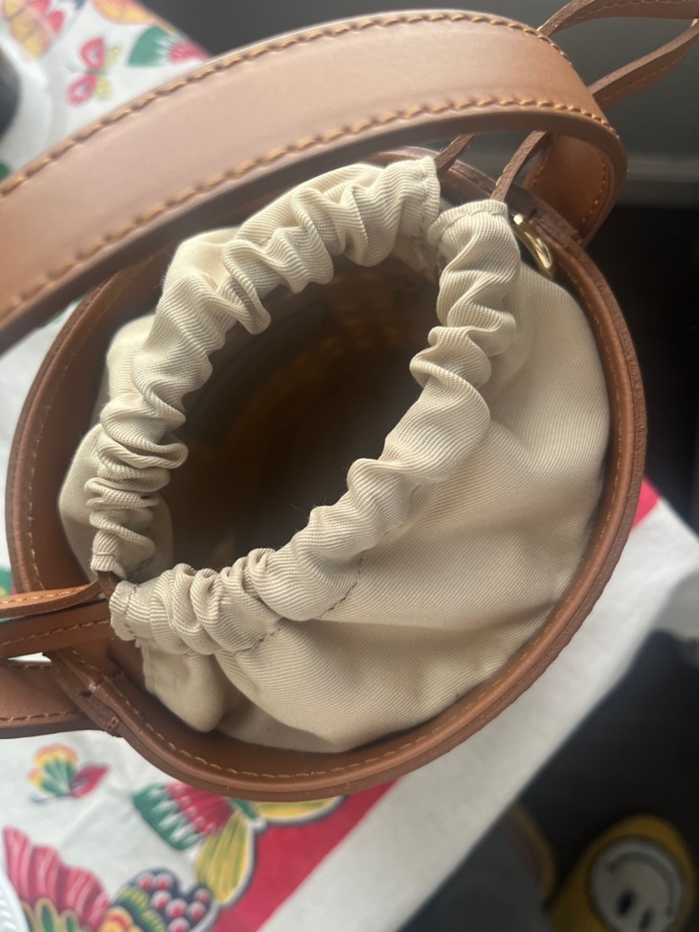 Jijou Chantel Capri Woven Straw Bucket Bag with Brown Leather Trim - Picture 4 of 8